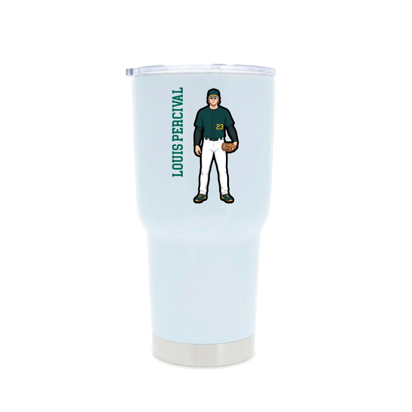 30oz Stainless Steel Tumbler — Name Vertical in White