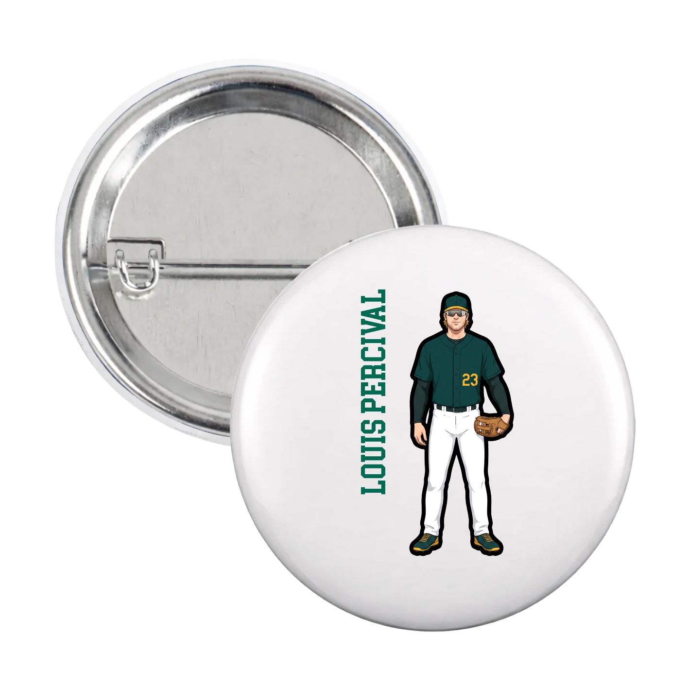 Game Day Button — Name Vertical in White