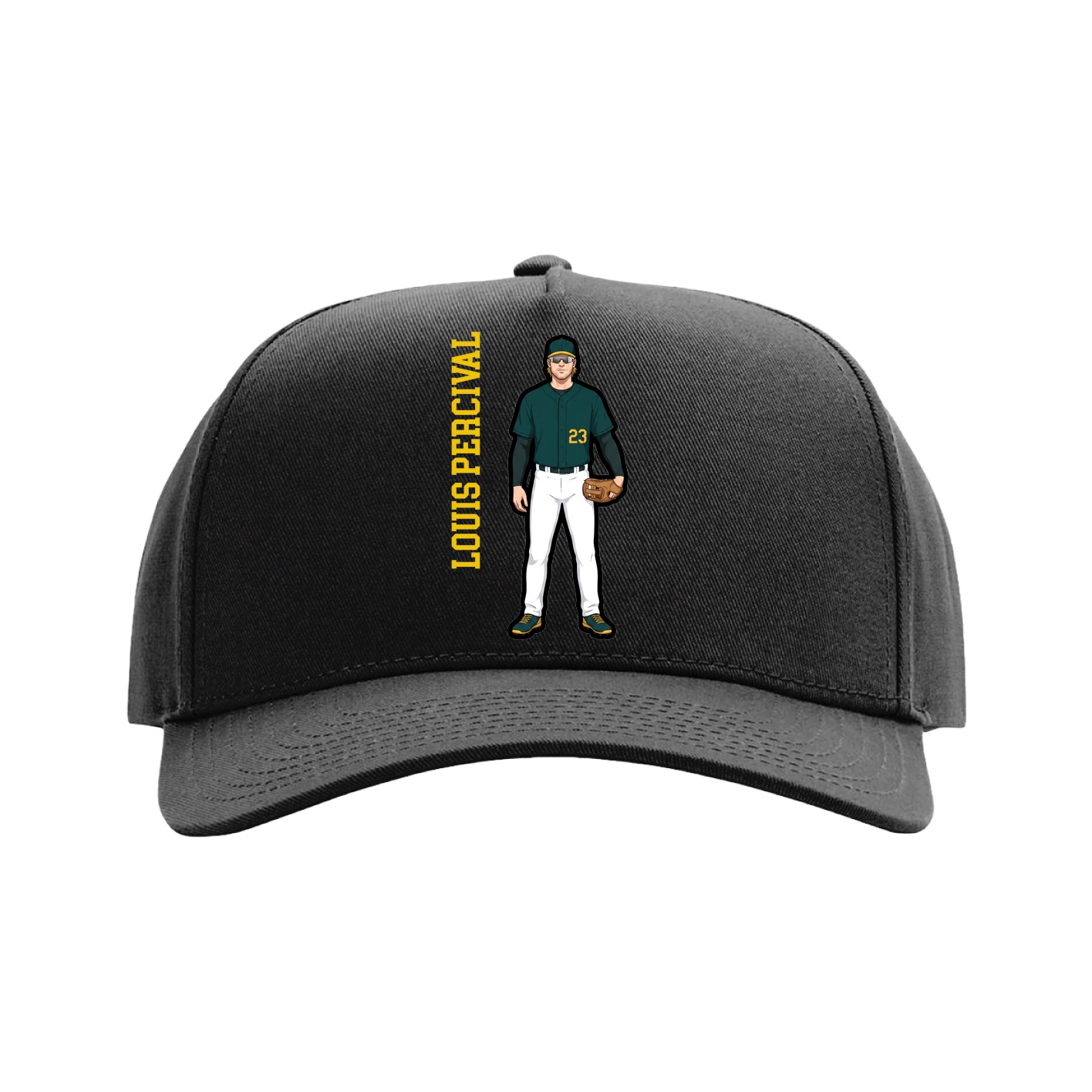 Full Fabric Five-Panel Champ Cap — Name Vertical in Black