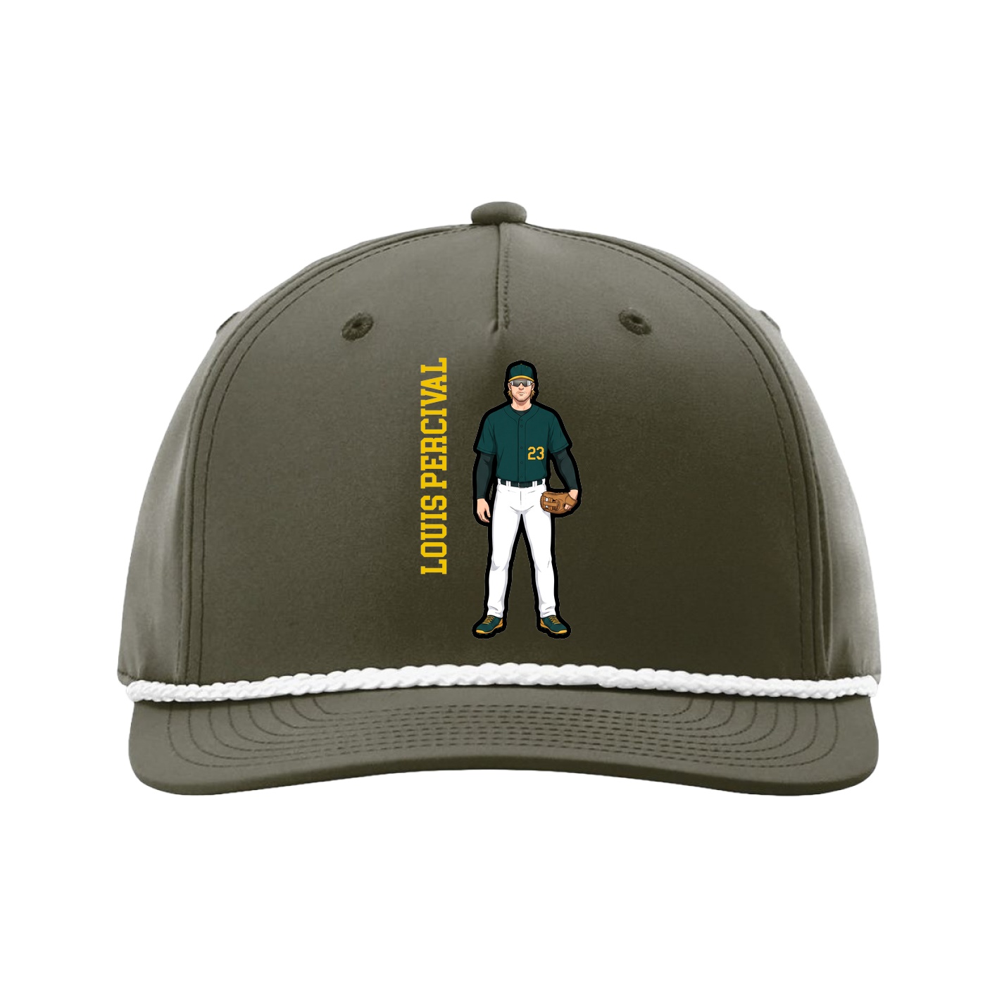 Five-Panel Classic Rope Cap — Name Vertical in Green