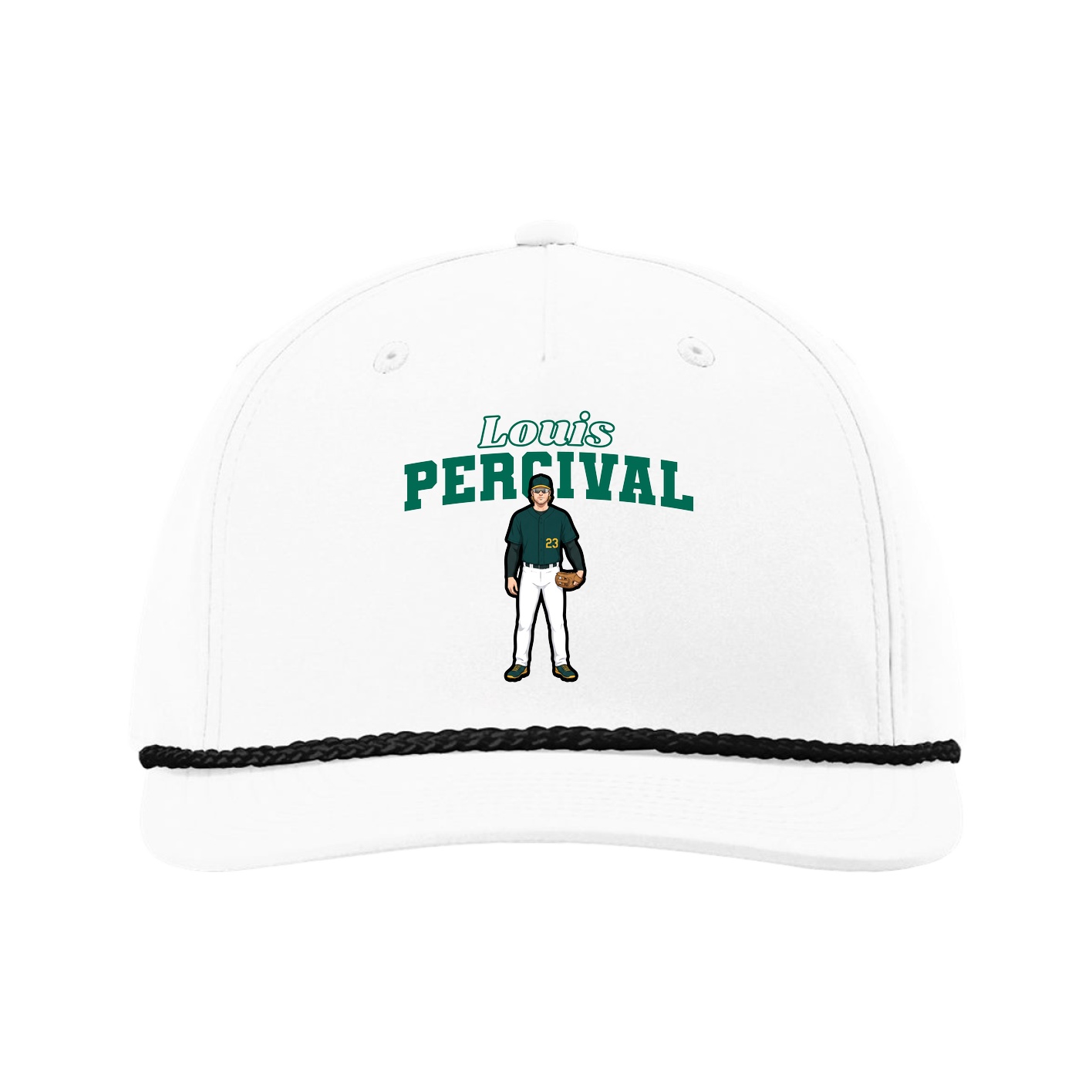 Five-Panel Classic Rope Cap — Name Arch in White