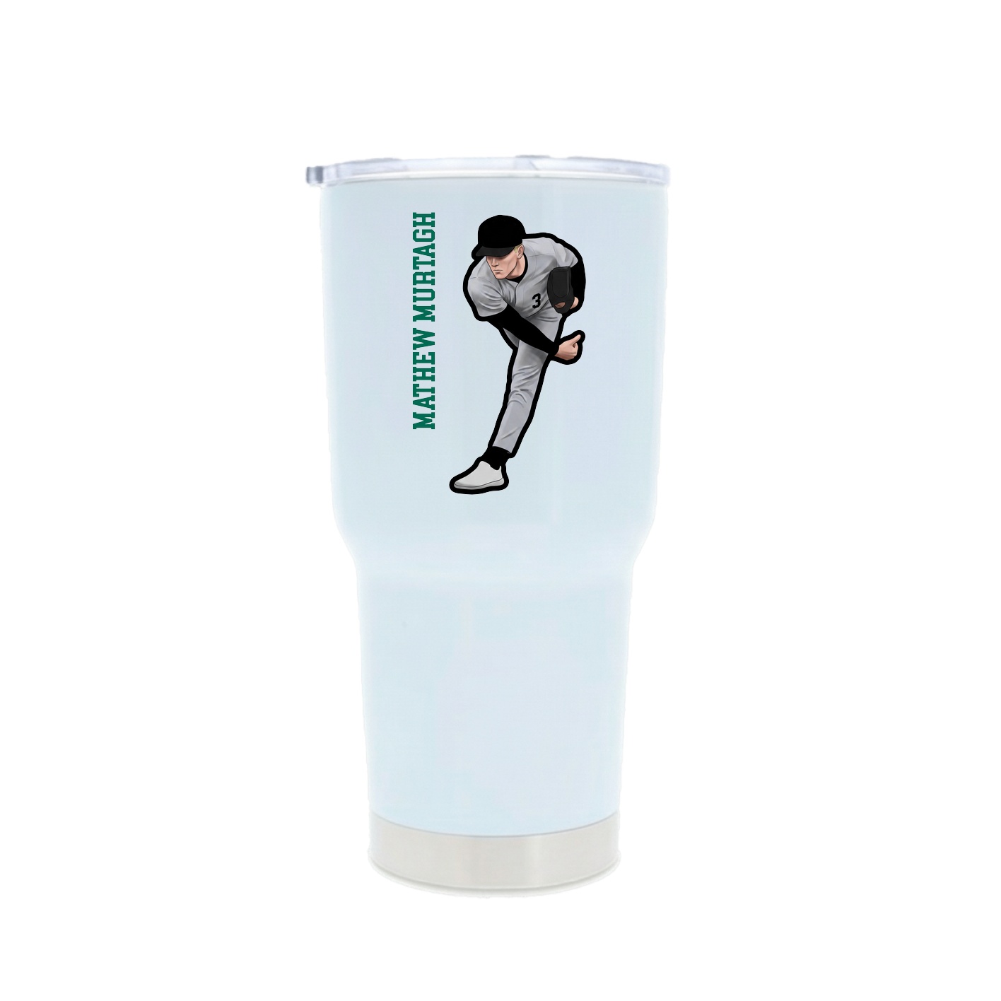 30oz Stainless Steel Tumbler — Name Vertical in White