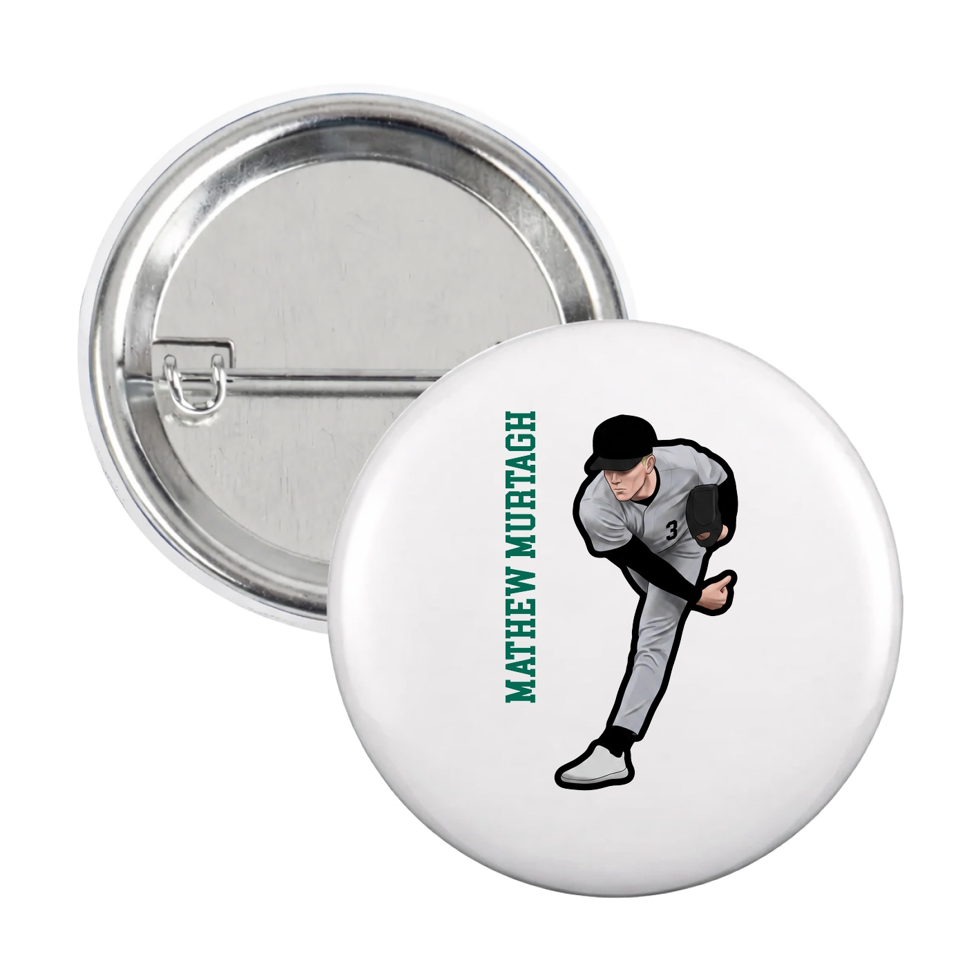 Game Day Button — Name Vertical in White