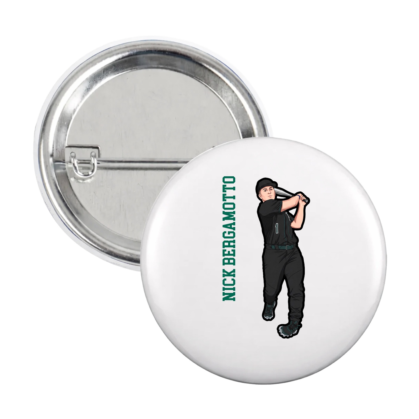Game Day Button — Name Vertical in White