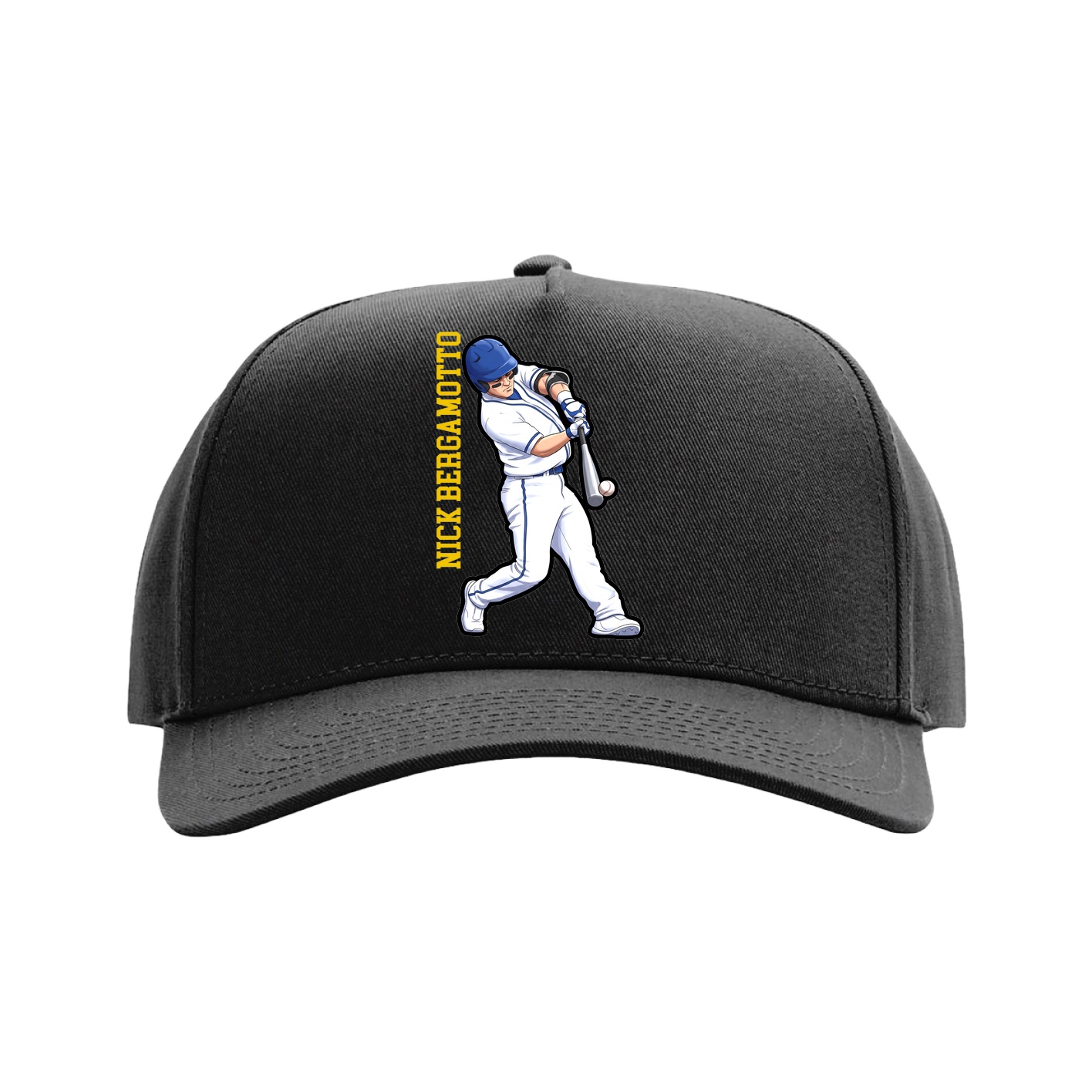 Full Fabric Five-Panel Champ Cap — Name Vertical in Black