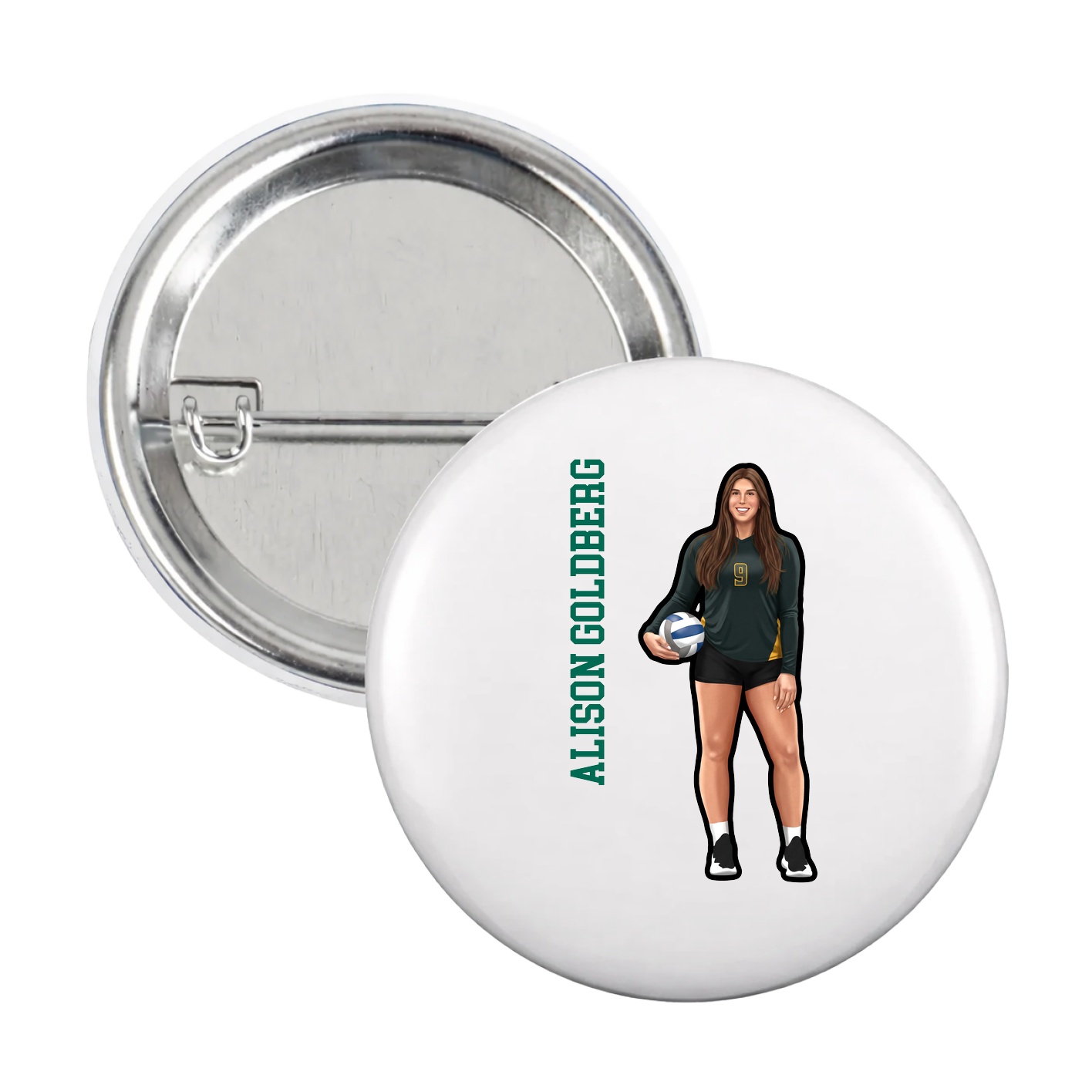 Game Day Button — Name Vertical in White