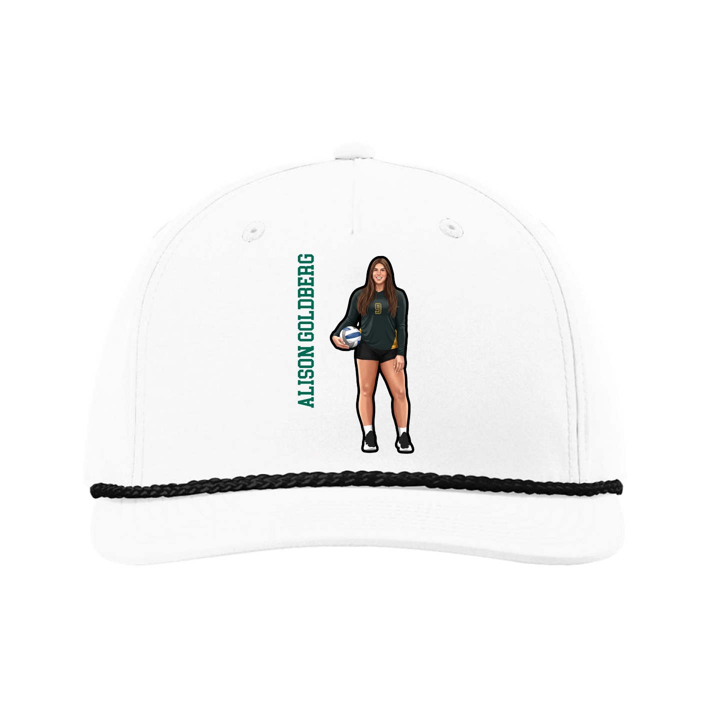 Five-Panel Classic Rope Cap — Name Vertical in White