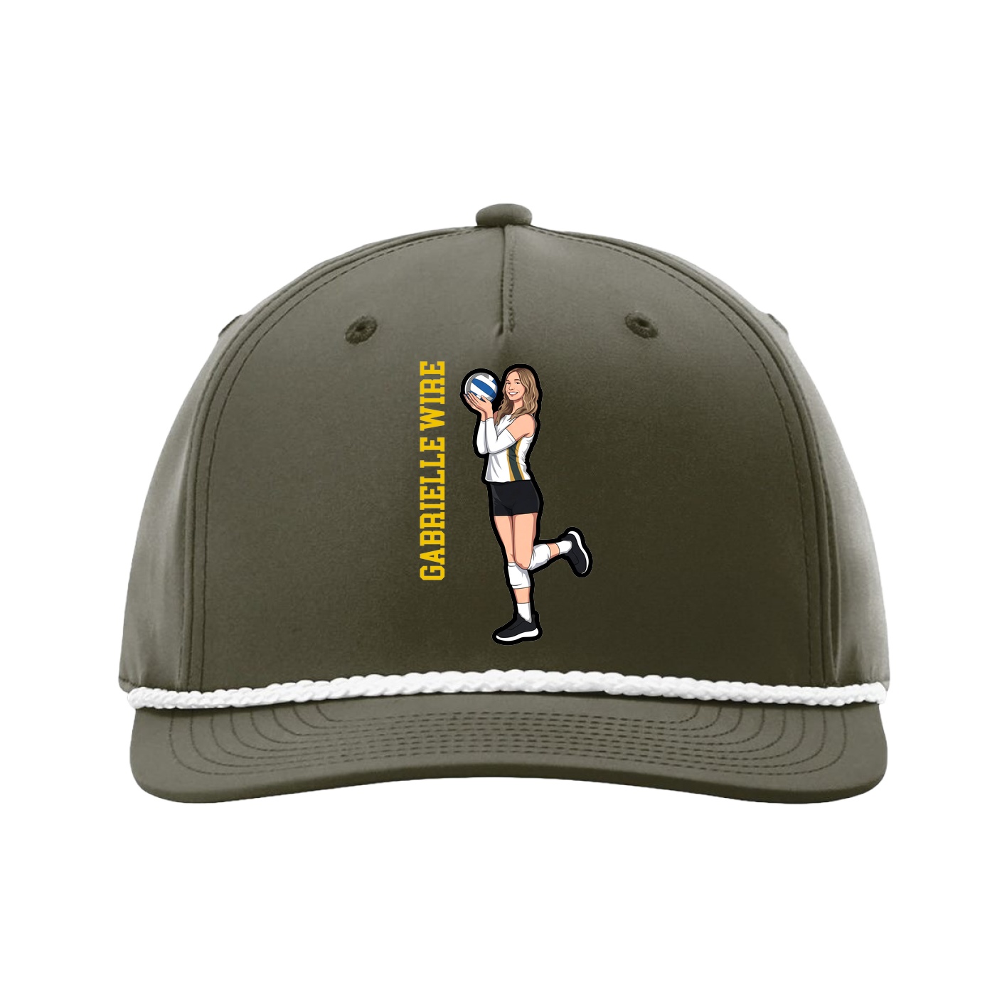 Five-Panel Classic Rope Cap — Name Vertical in Green
