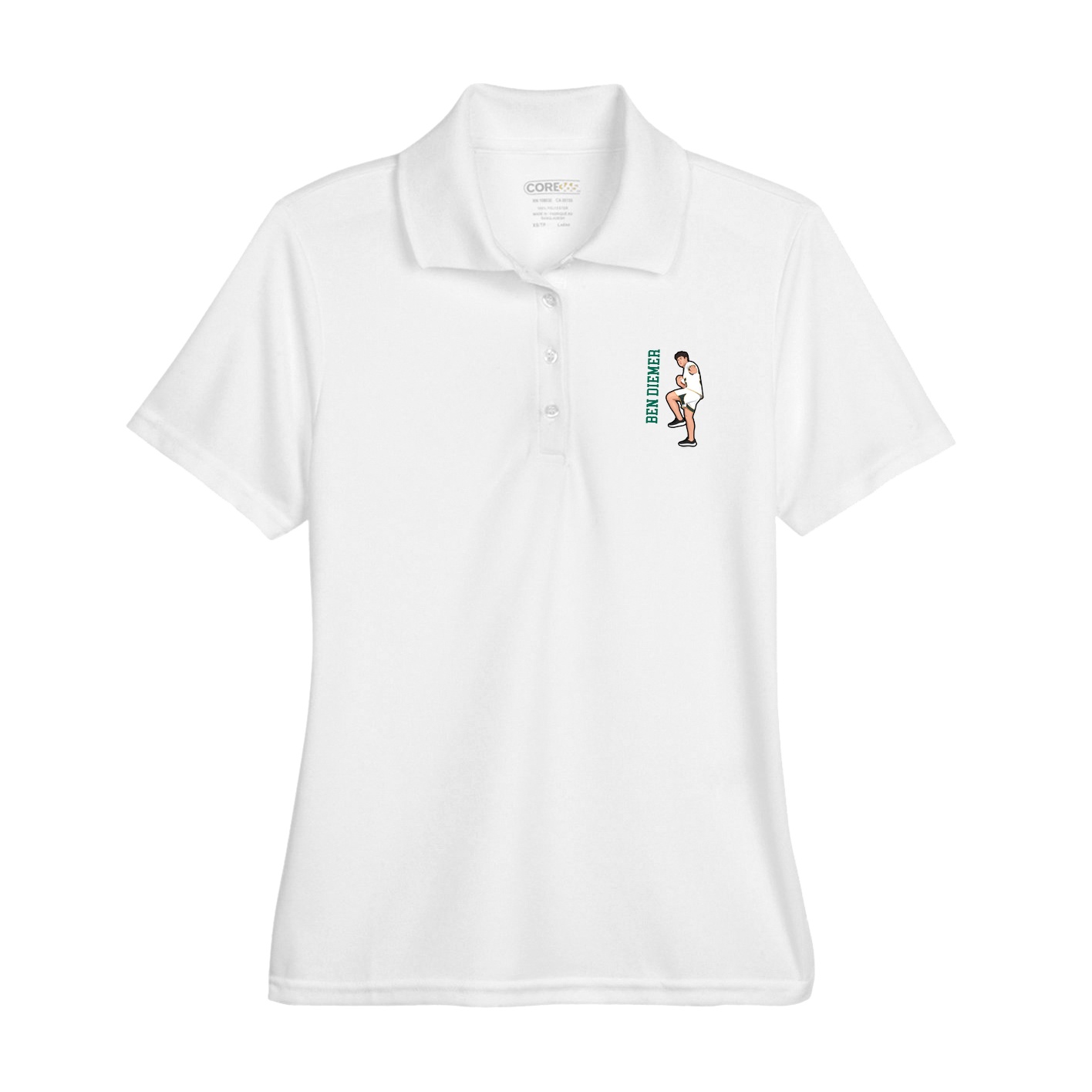 Womens Performance Polo — Name Vertical in White