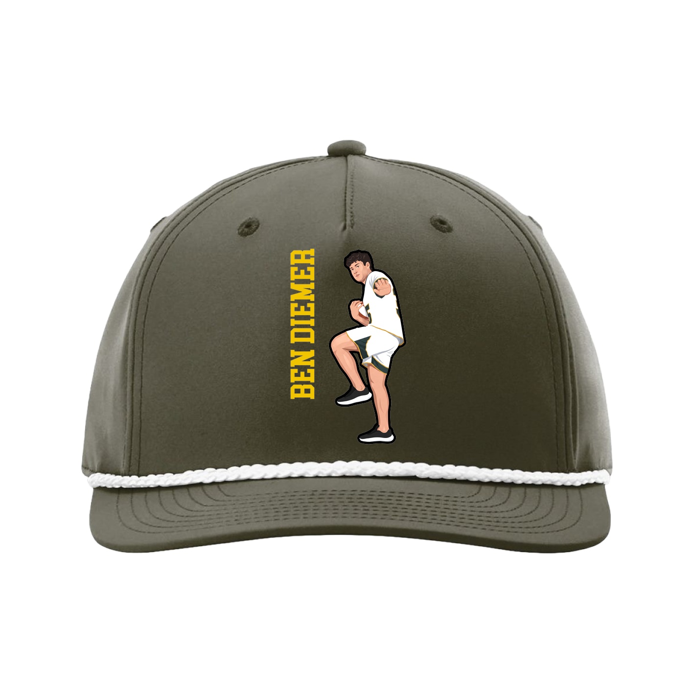 Five-Panel Classic Rope Cap — Name Vertical in Green
