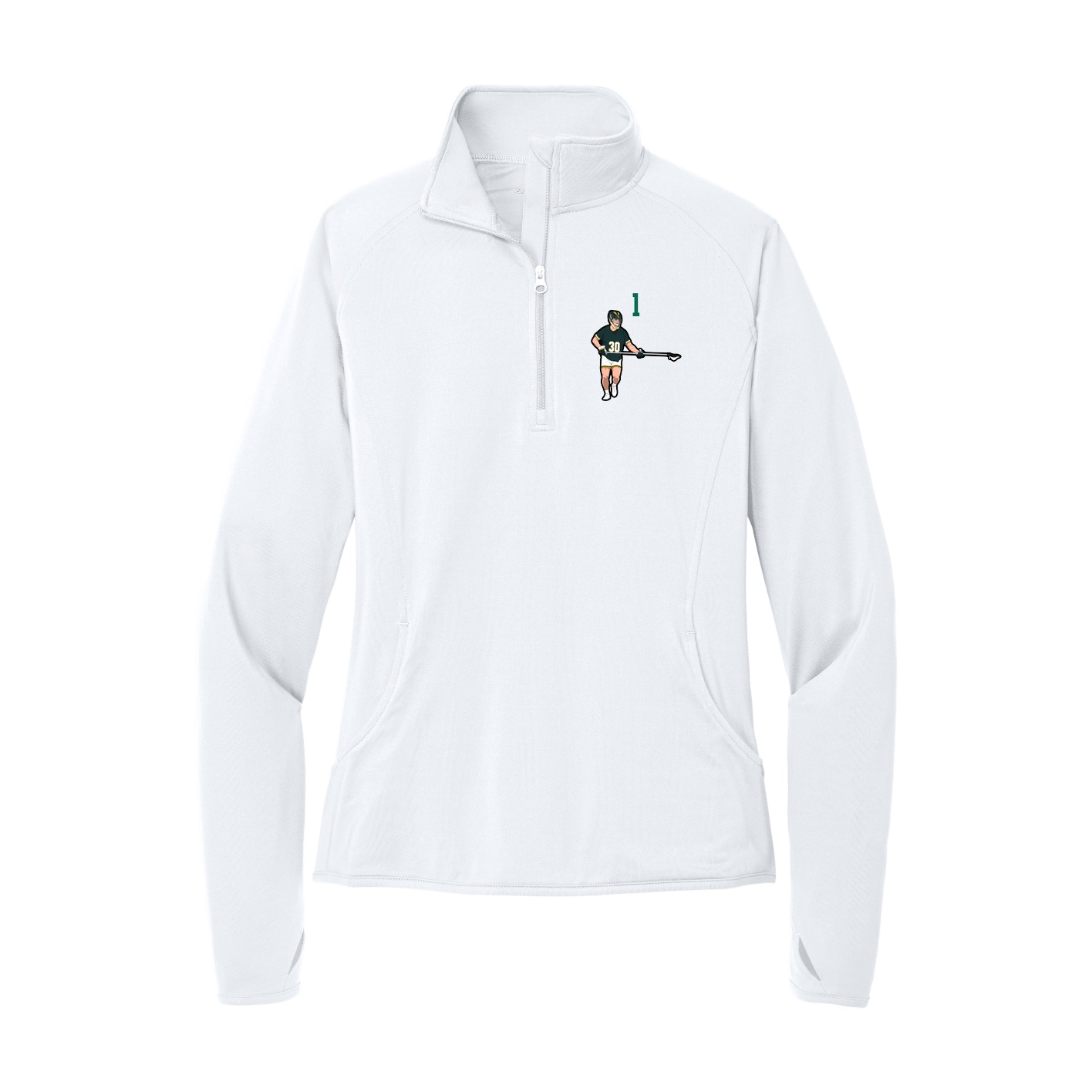 Women's Q-Zip Pullover — Number Top in White