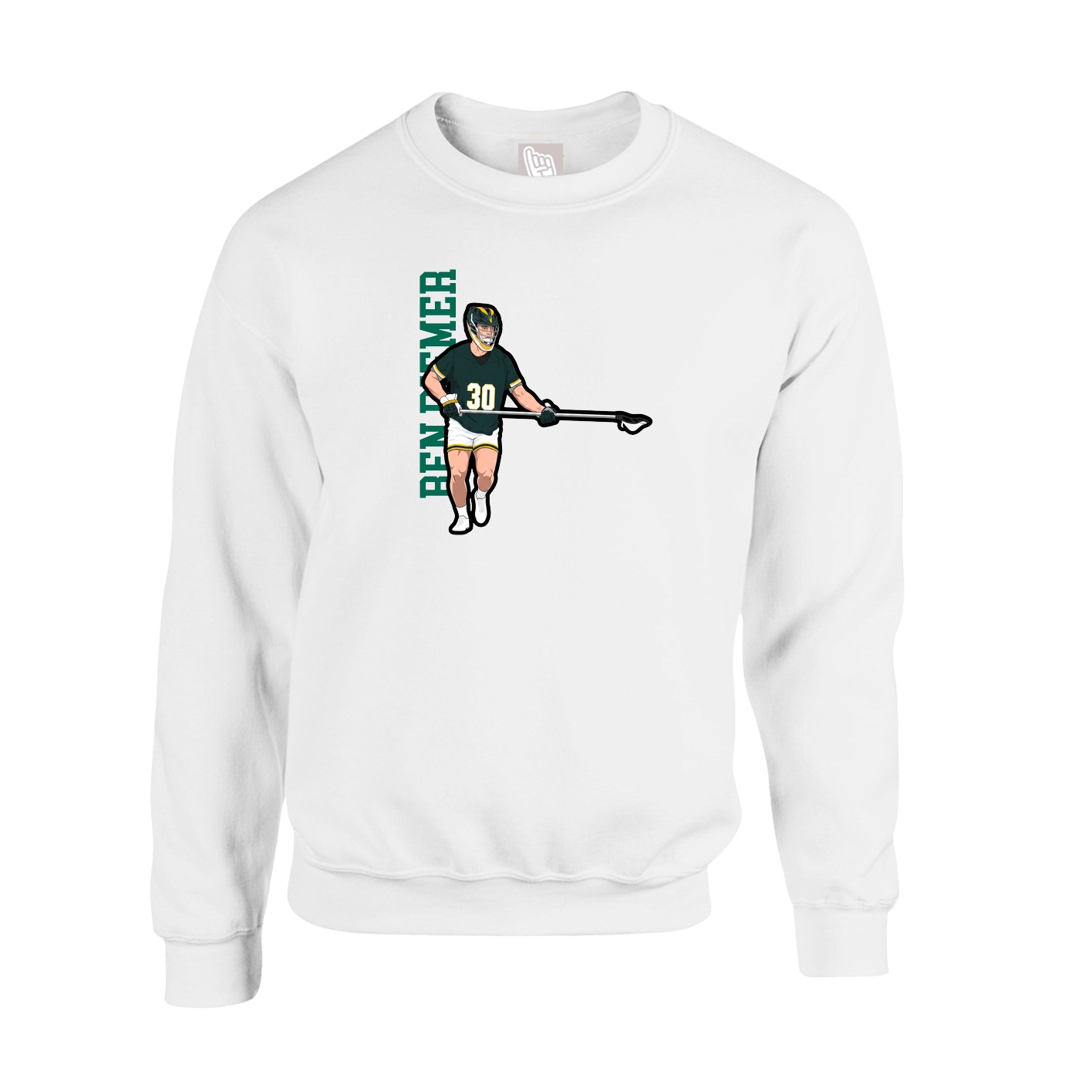 Fleece Crew — Name Vertical in White