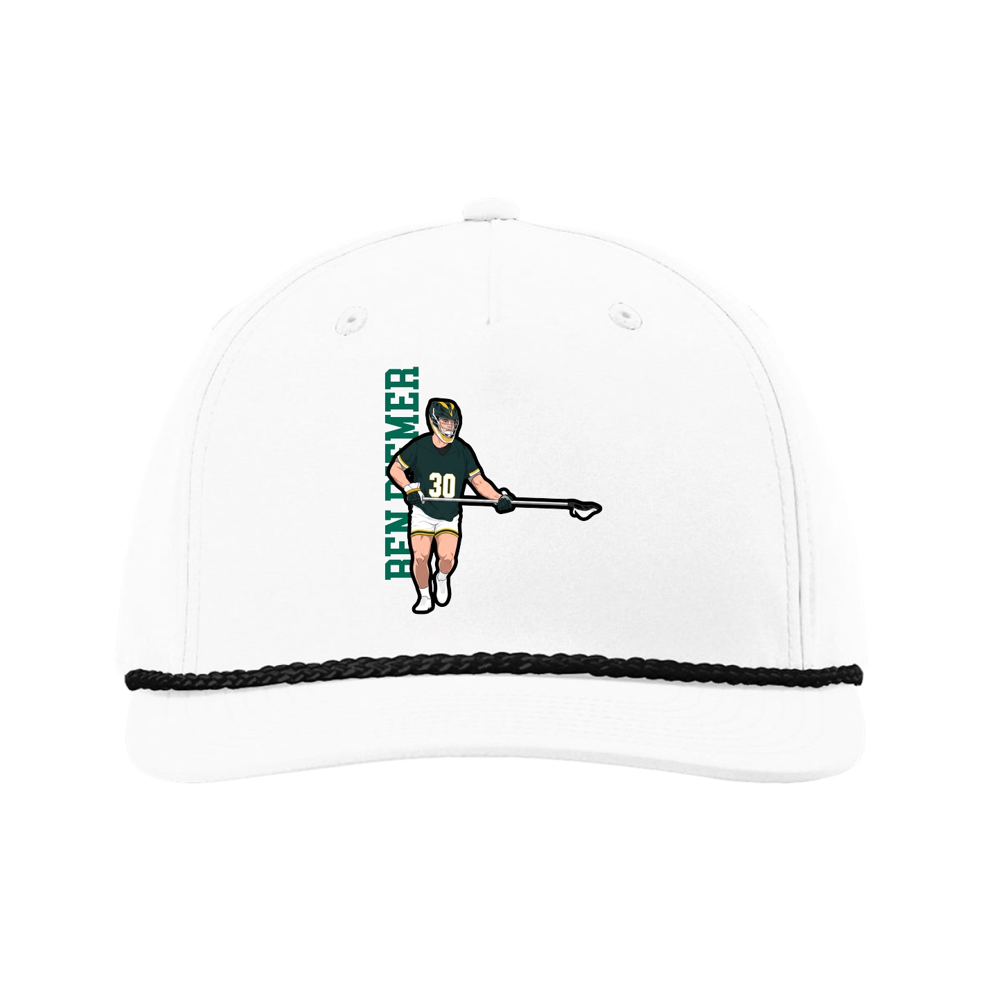 Five-Panel Classic Rope Cap — Name Vertical in White