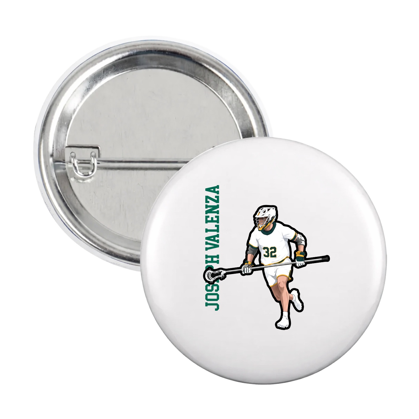 Game Day Button — Name Vertical in White