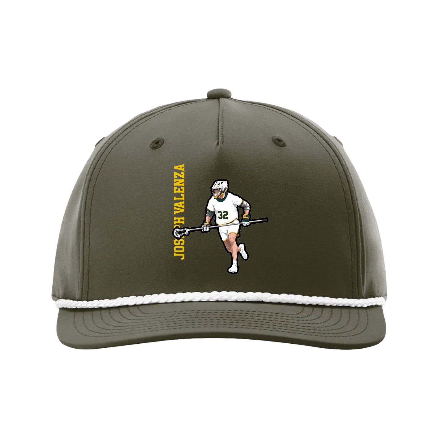 Five-Panel Classic Rope Cap — Name Vertical in Green