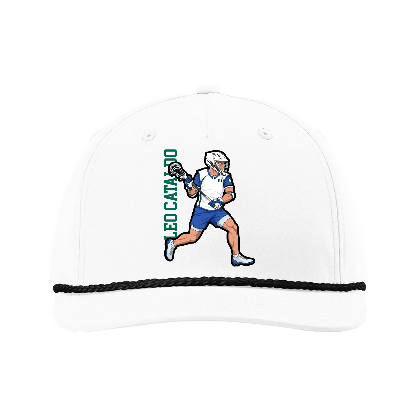 Five-Panel Classic Rope Cap — Name Vertical in White