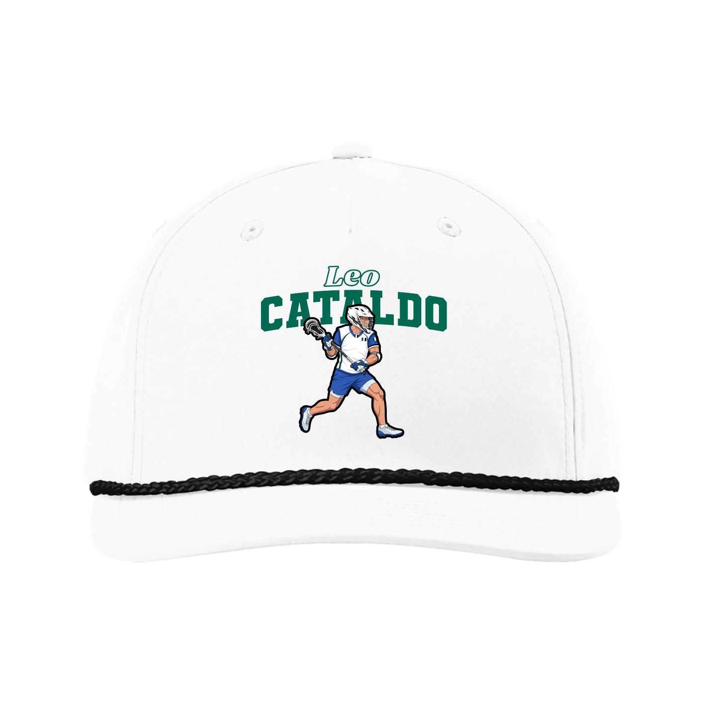 Five-Panel Classic Rope Cap — Name Arch in White
