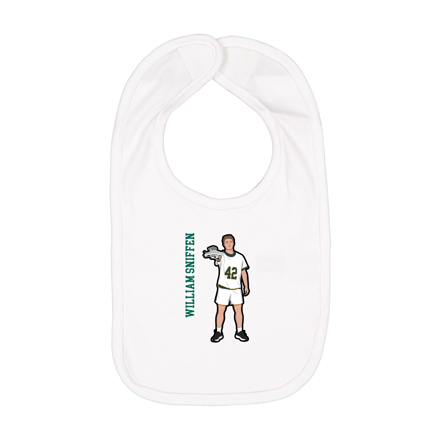 Infant Bib — Name Vertical in White