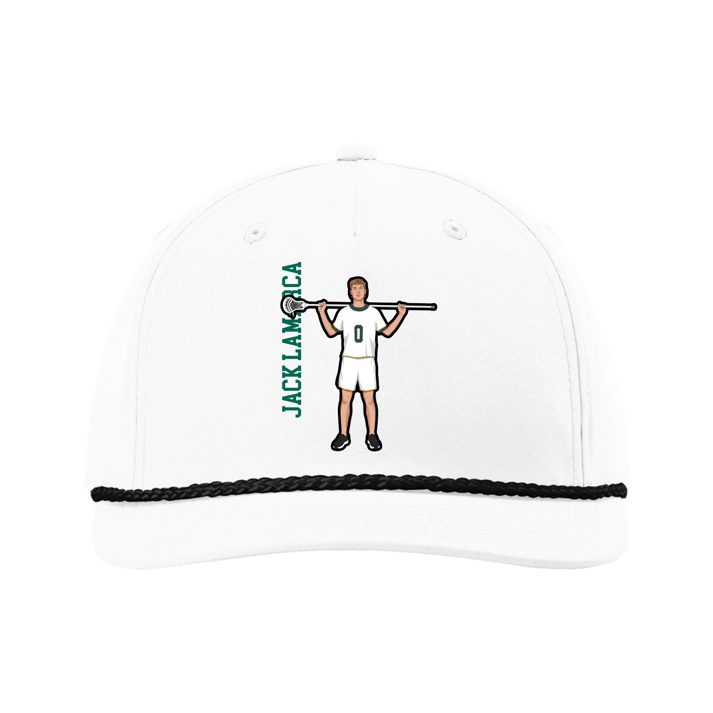 Five-Panel Classic Rope Cap — Name Vertical in White