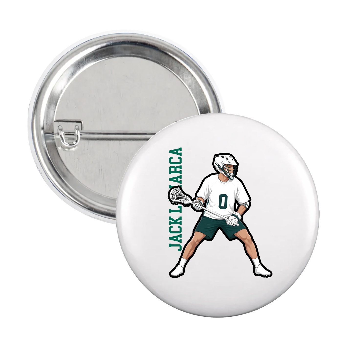 Game Day Button — Name Vertical in White