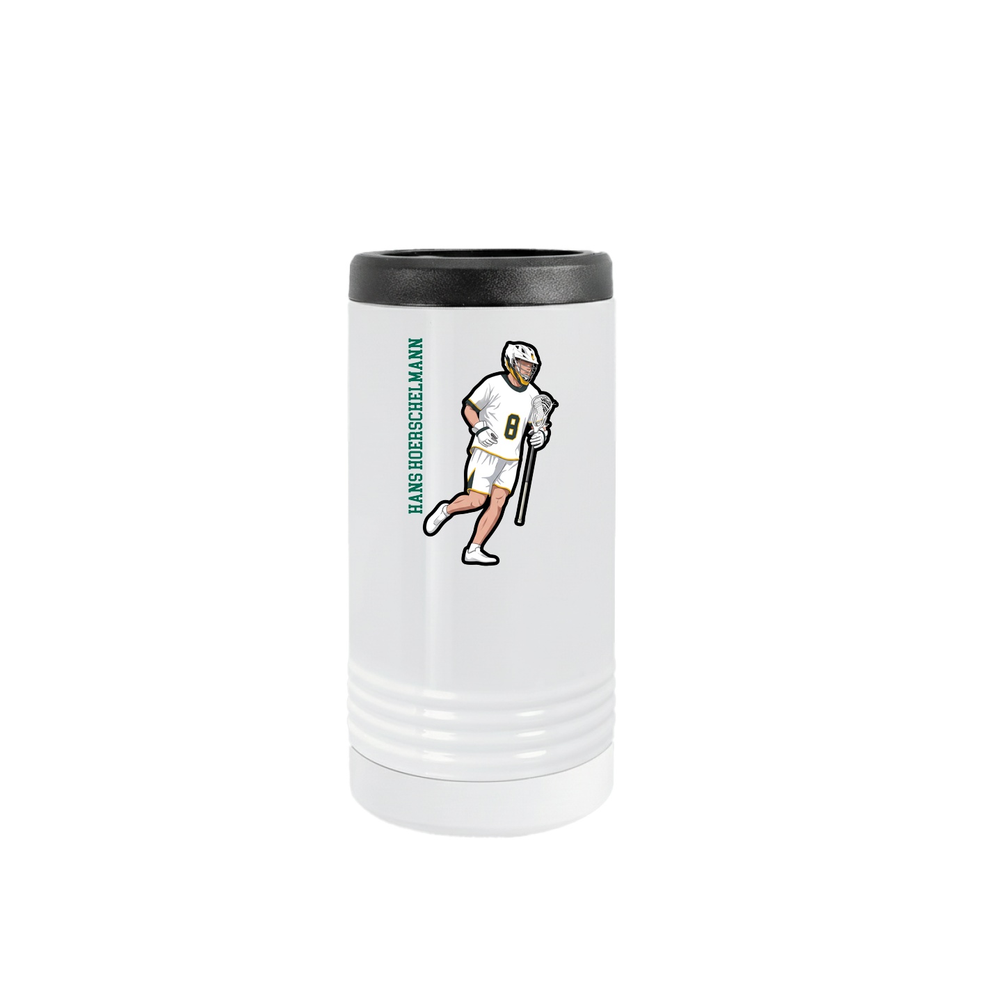 Slim Beverage Holder — Name Vertical in White