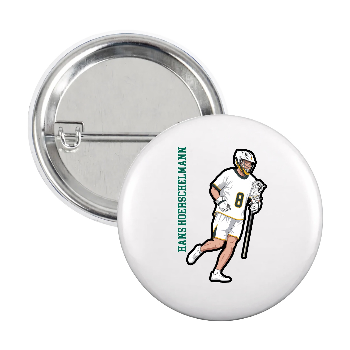Game Day Button — Name Vertical in White