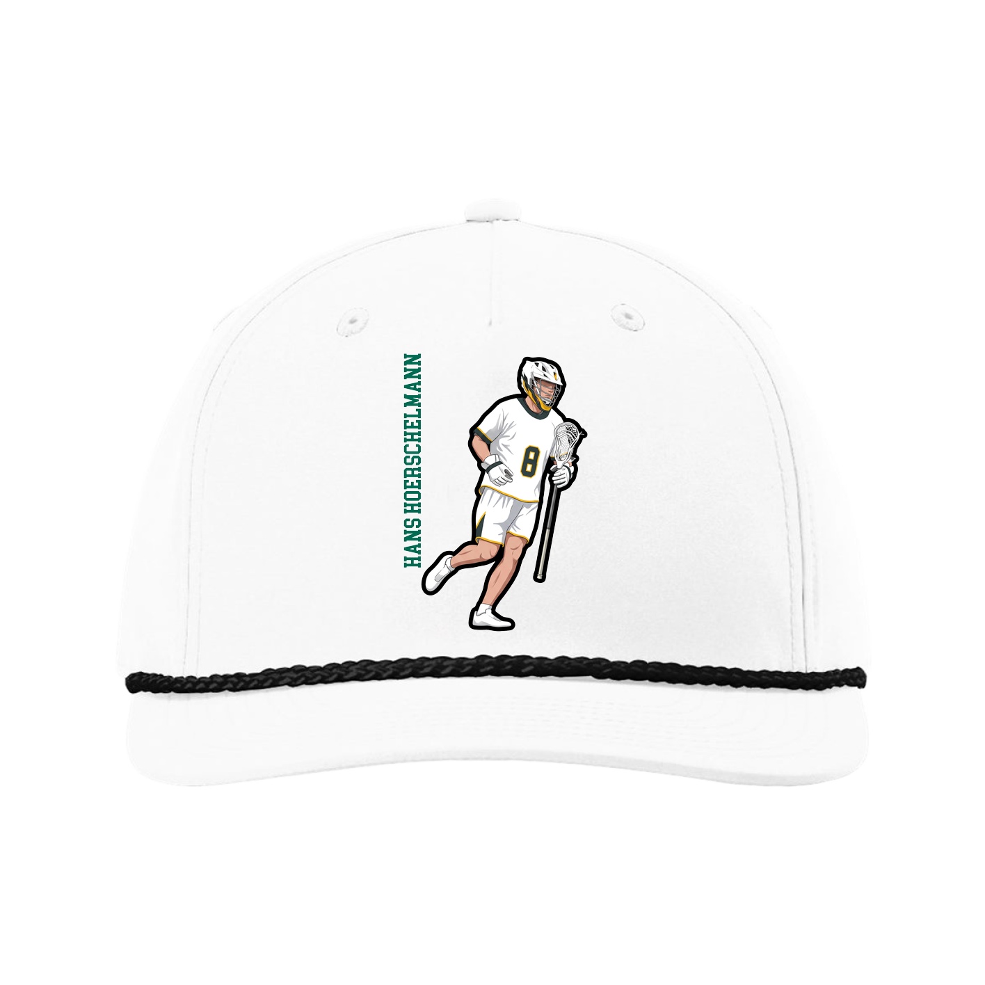Five-Panel Classic Rope Cap — Name Vertical in White