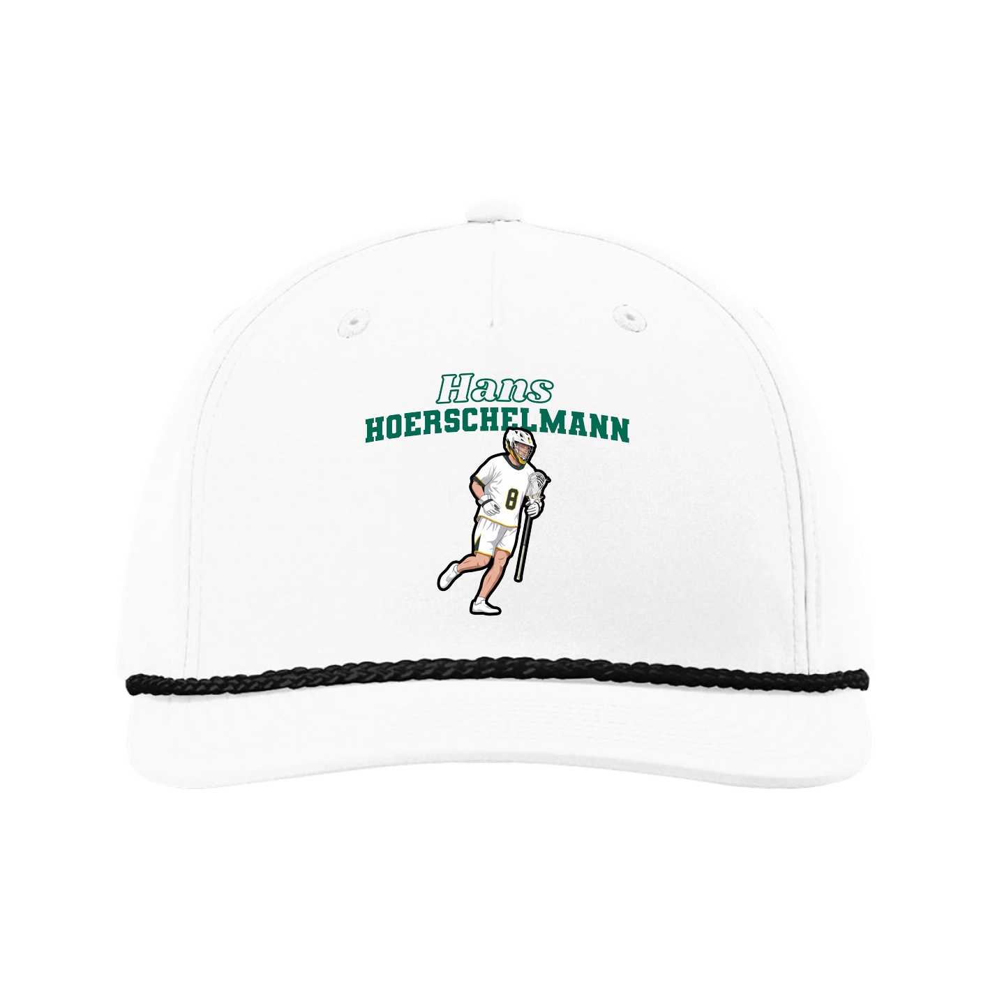 Five-Panel Classic Rope Cap — Name Arch in White