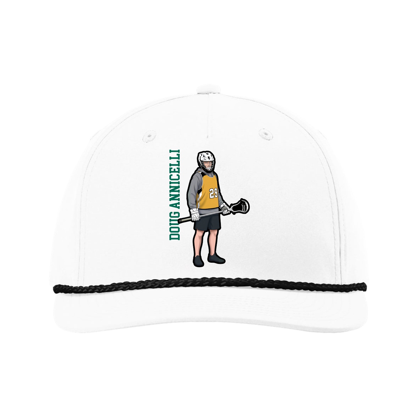 Five-Panel Classic Rope Cap — Name Vertical in White