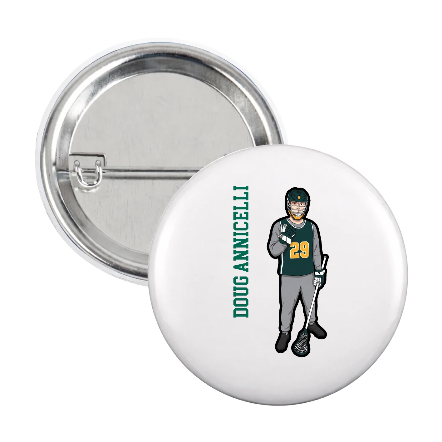 Game Day Button — Name Vertical in White