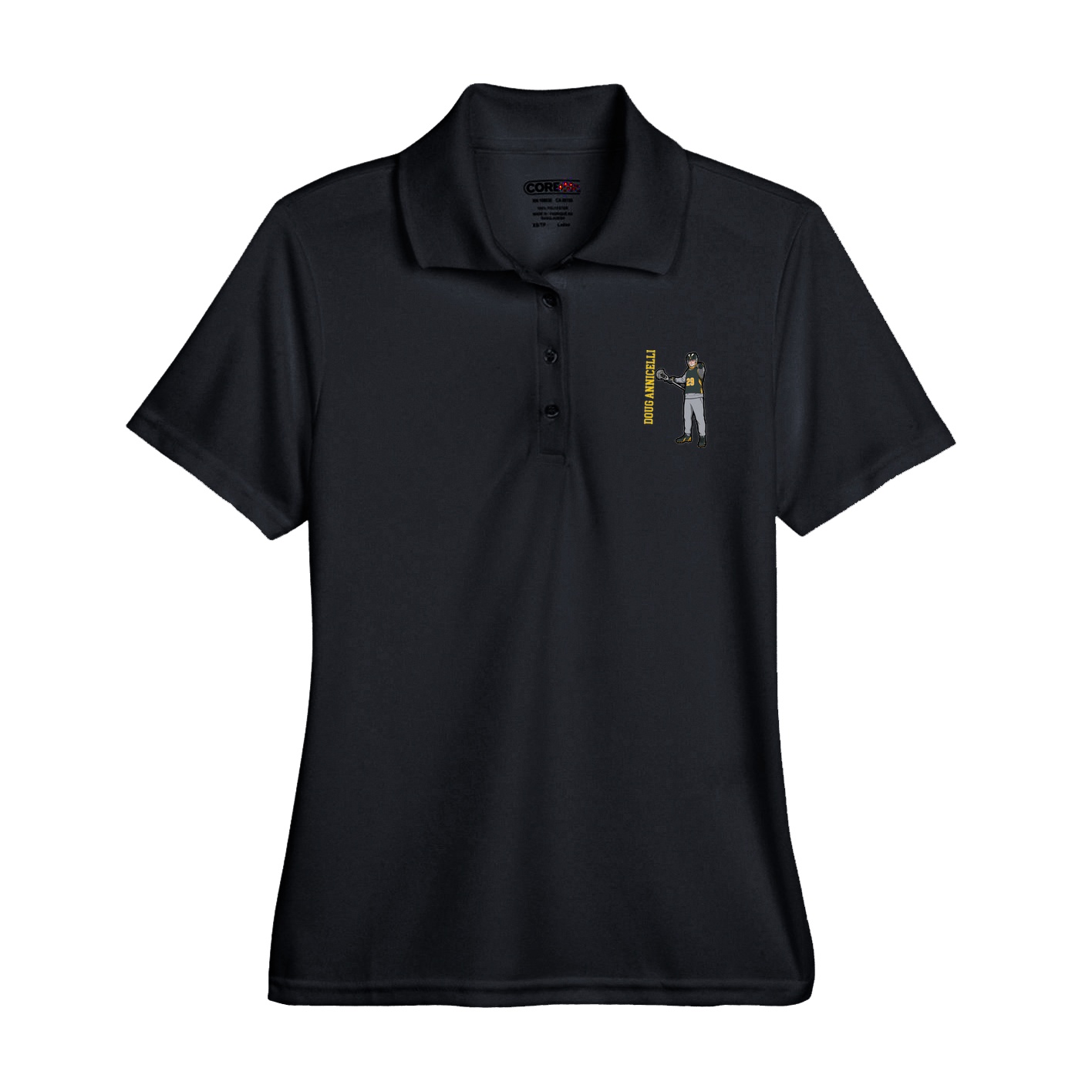 Womens Performance Polo — Name Vertical in Black