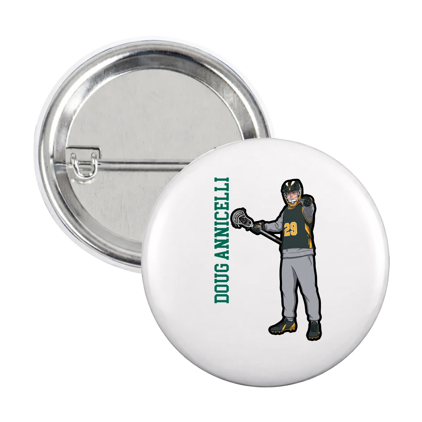 Game Day Button — Name Vertical in White