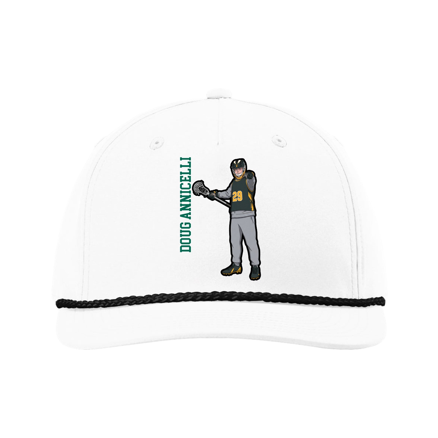 Five-Panel Classic Rope Cap — Name Vertical in White