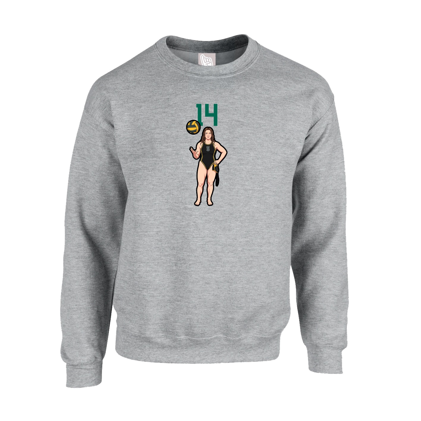 Fleece Crew — Number Top in Grey