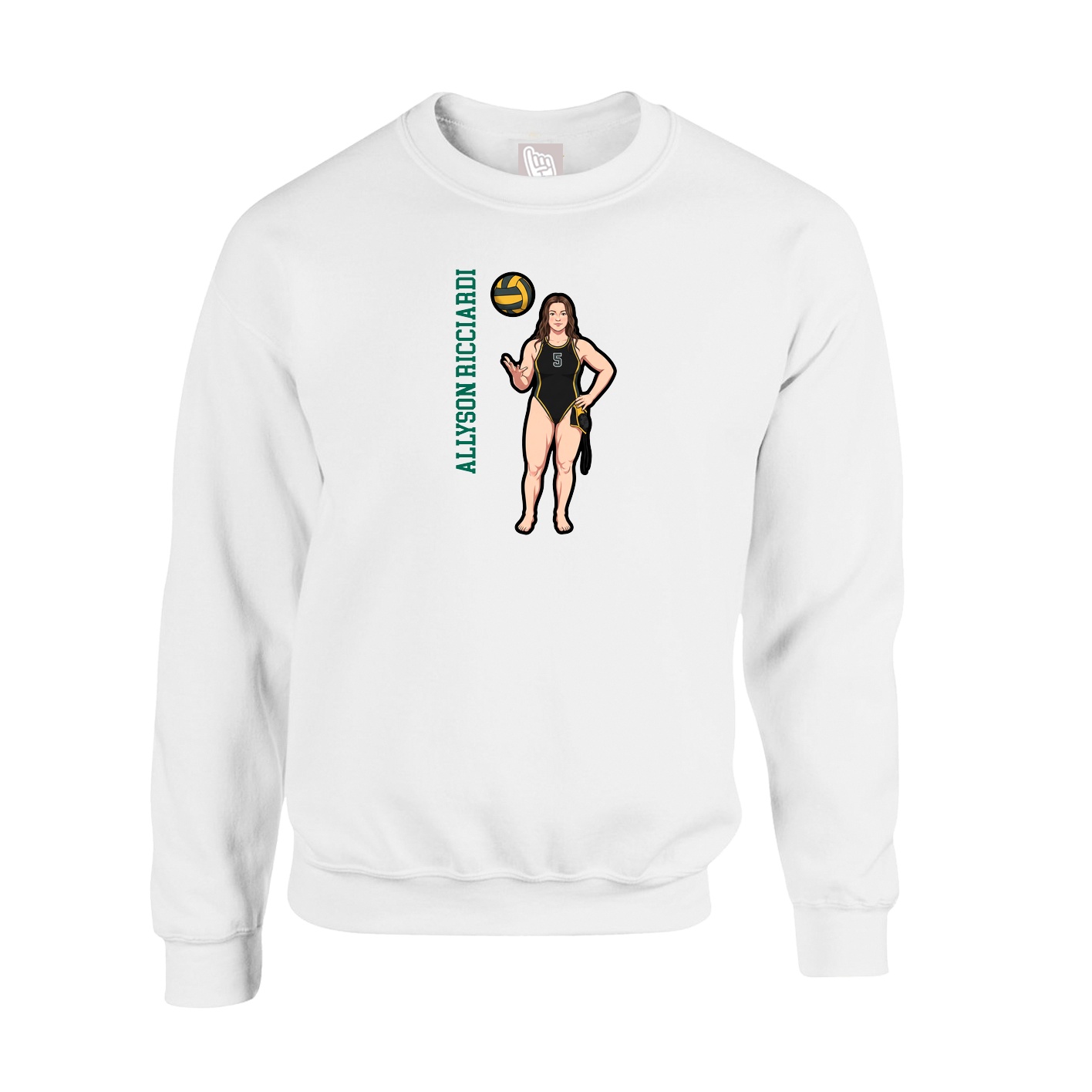 Fleece Crew — Name Vertical in White