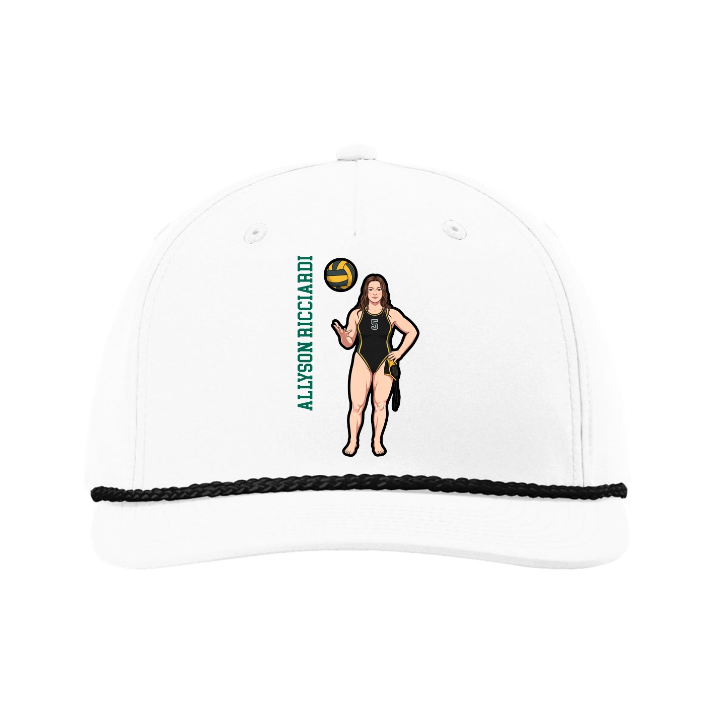 Five-Panel Classic Rope Cap — Name Vertical in White