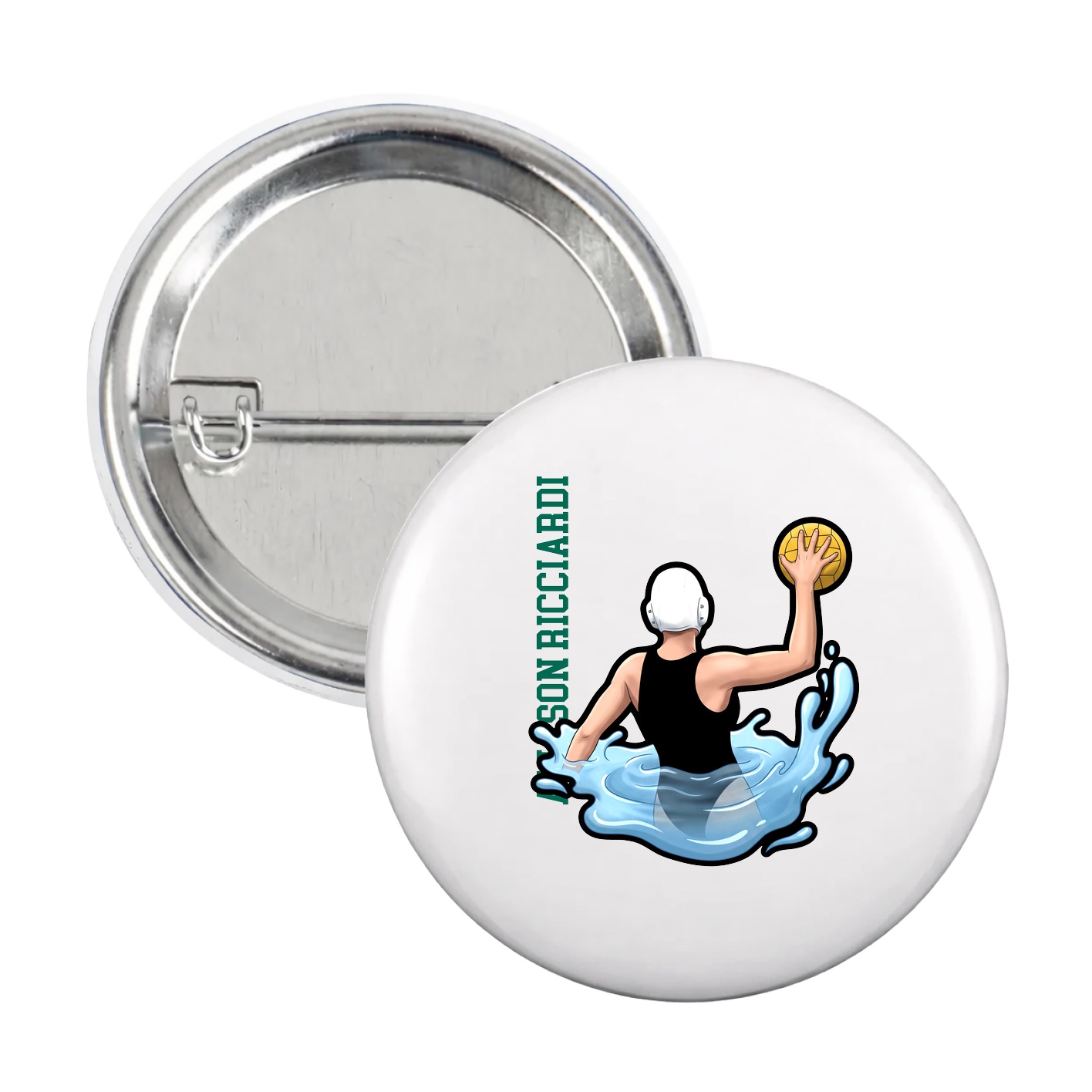 Game Day Button — Name Vertical in White