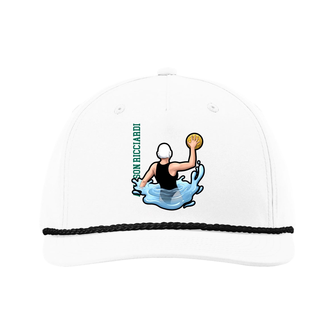 Five-Panel Classic Rope Cap — Name Vertical in White
