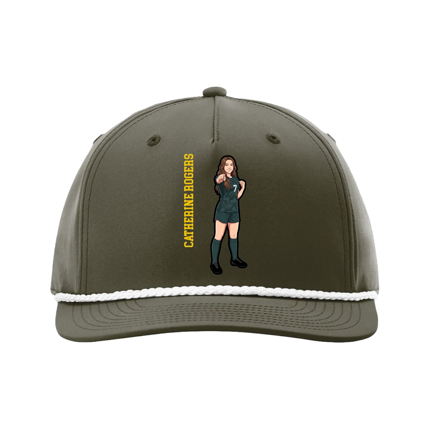 Five-Panel Classic Rope Cap — Name Vertical in Green