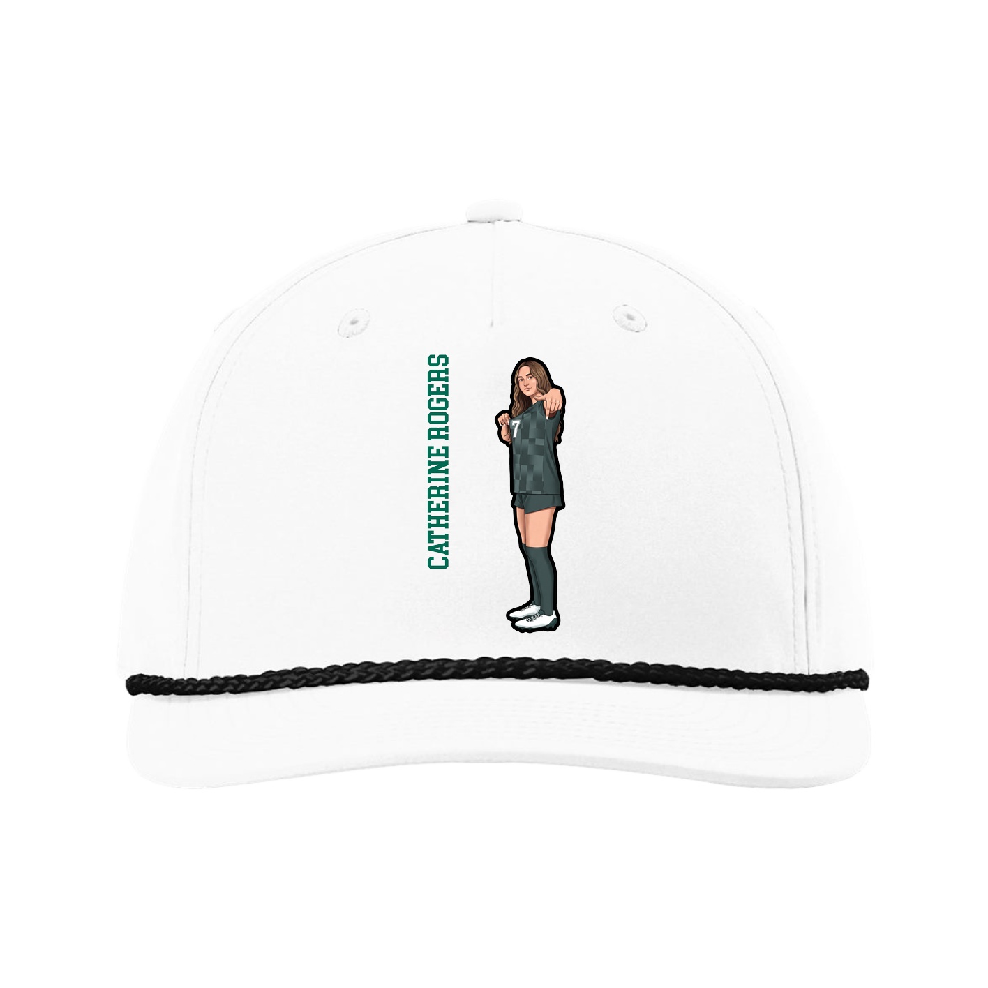 Five-Panel Classic Rope Cap — Name Vertical in White