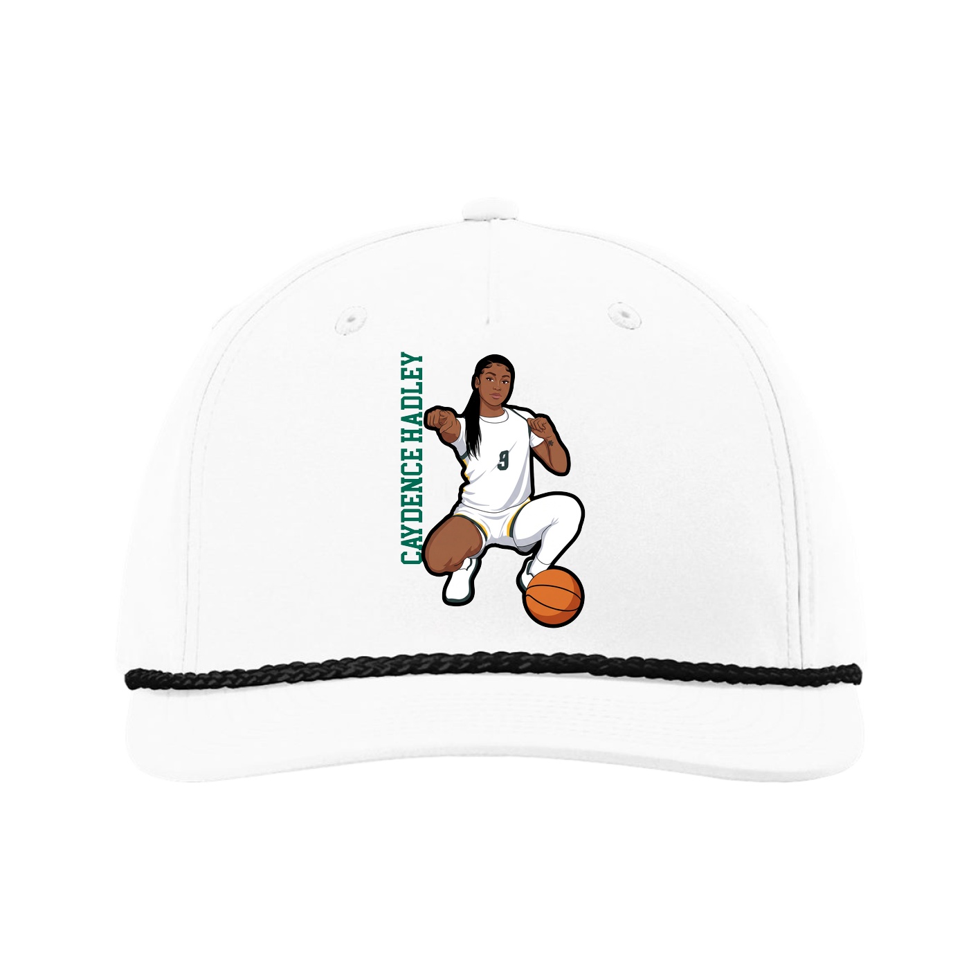 Five-Panel Classic Rope Cap — Name Vertical in White