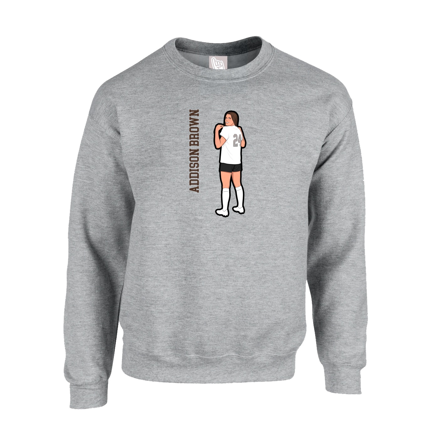Fleece Crew — Name Vertical in Grey