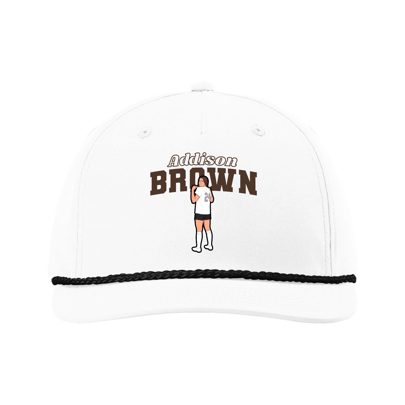 Five-Panel Classic Rope Cap — Name Arch in White