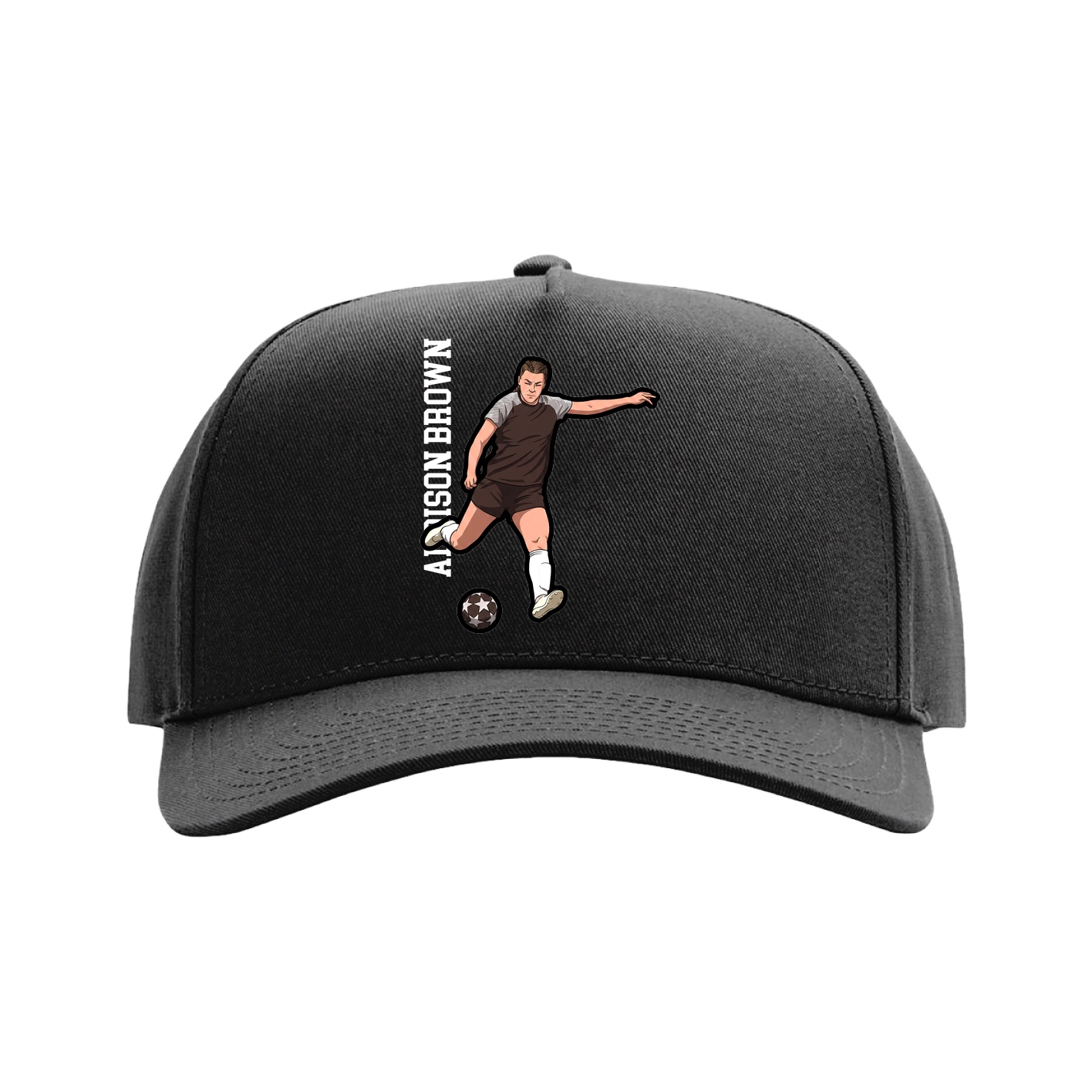 Full Fabric Five-Panel Champ Cap — Name Vertical in Black