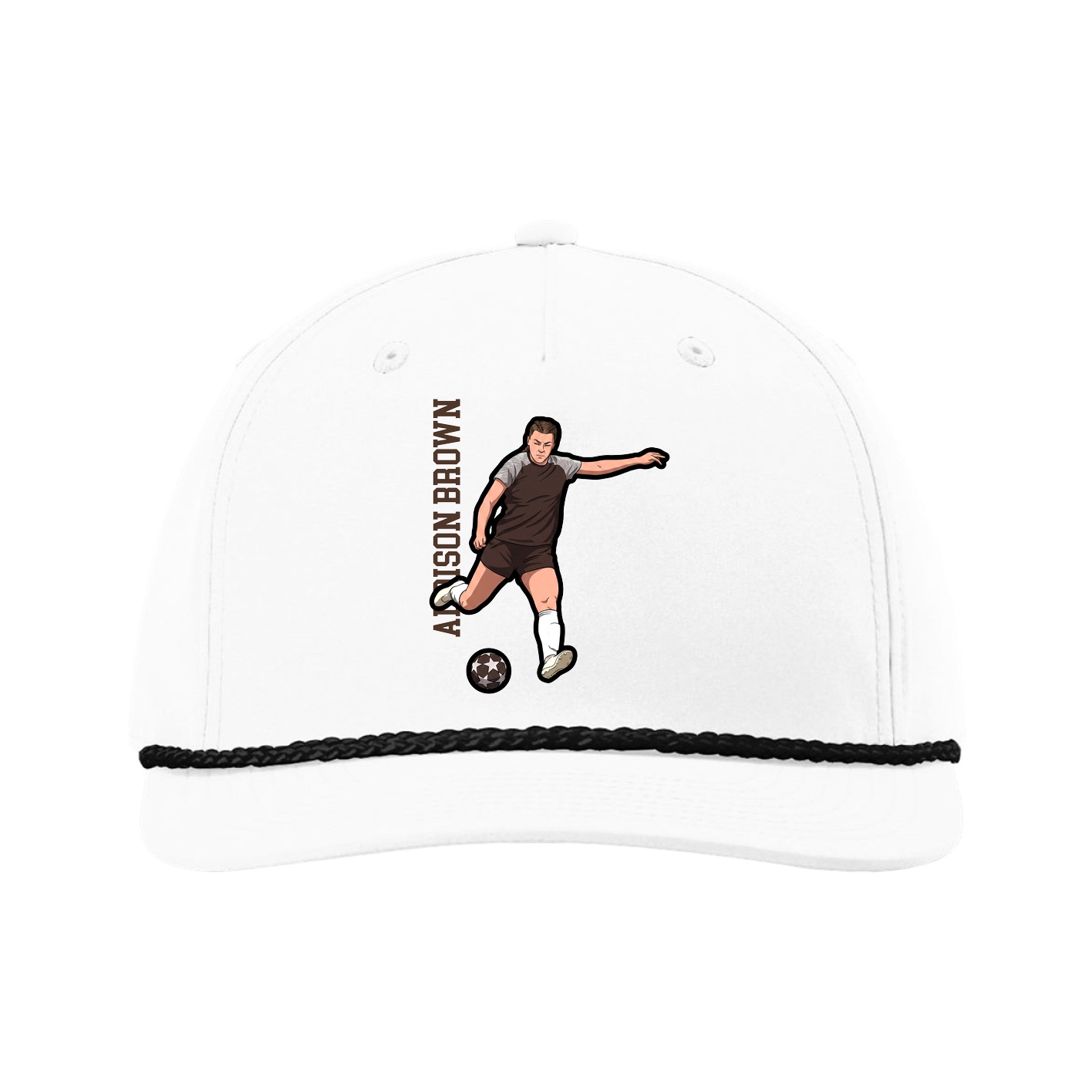 Five-Panel Classic Rope Cap — Name Vertical in White