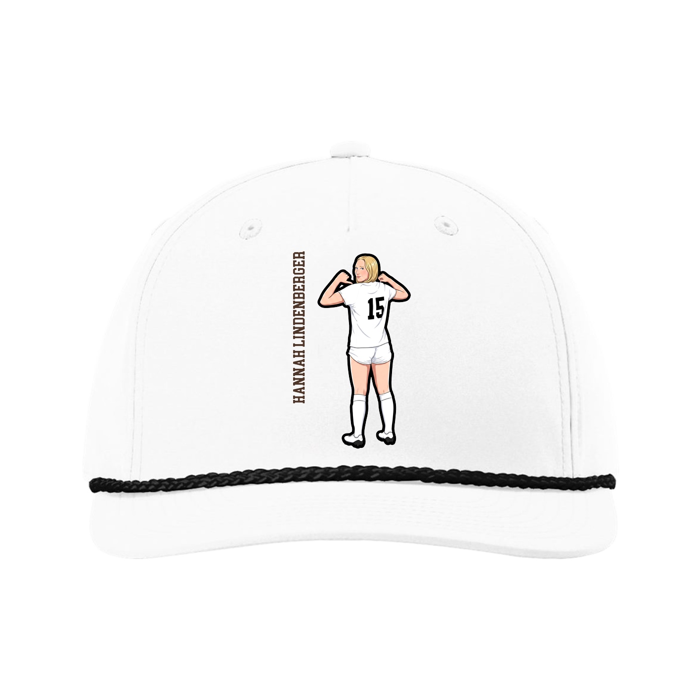 Five-Panel Classic Rope Cap — Name Vertical in White