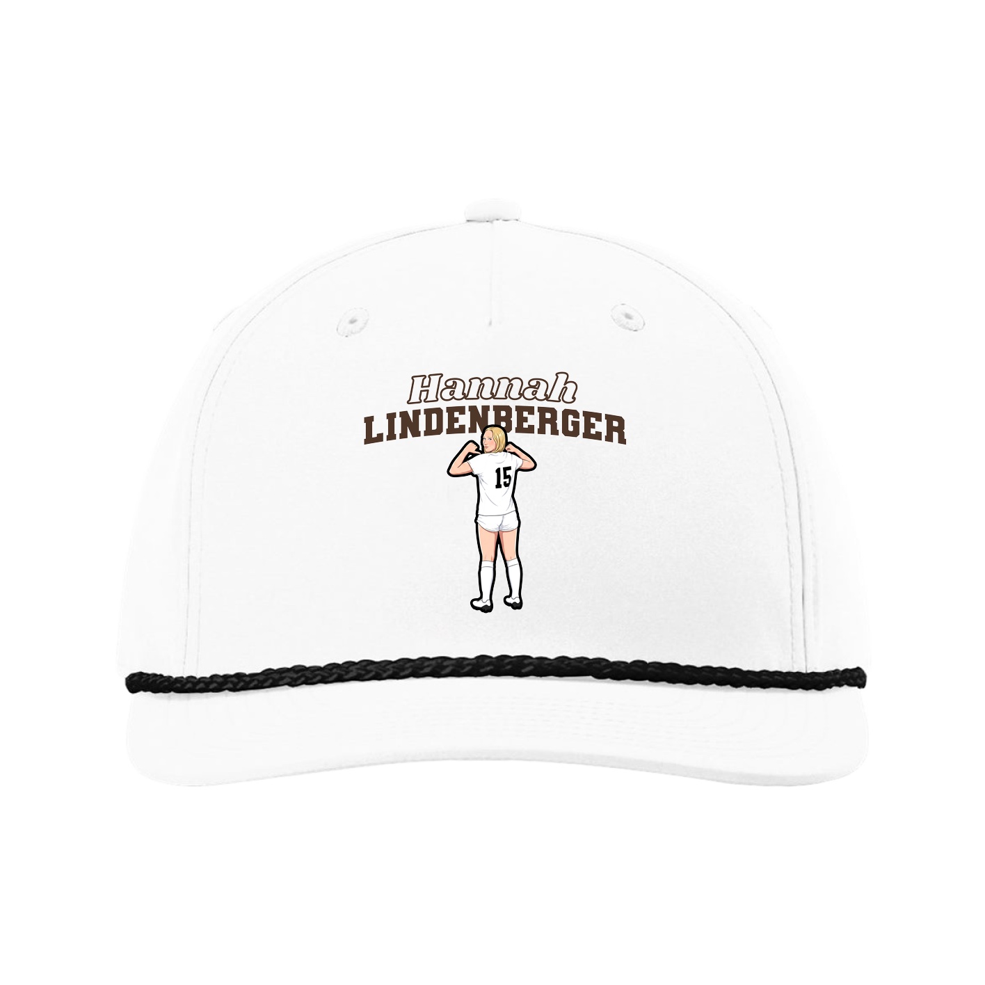 Five-Panel Classic Rope Cap — Name Arch in White
