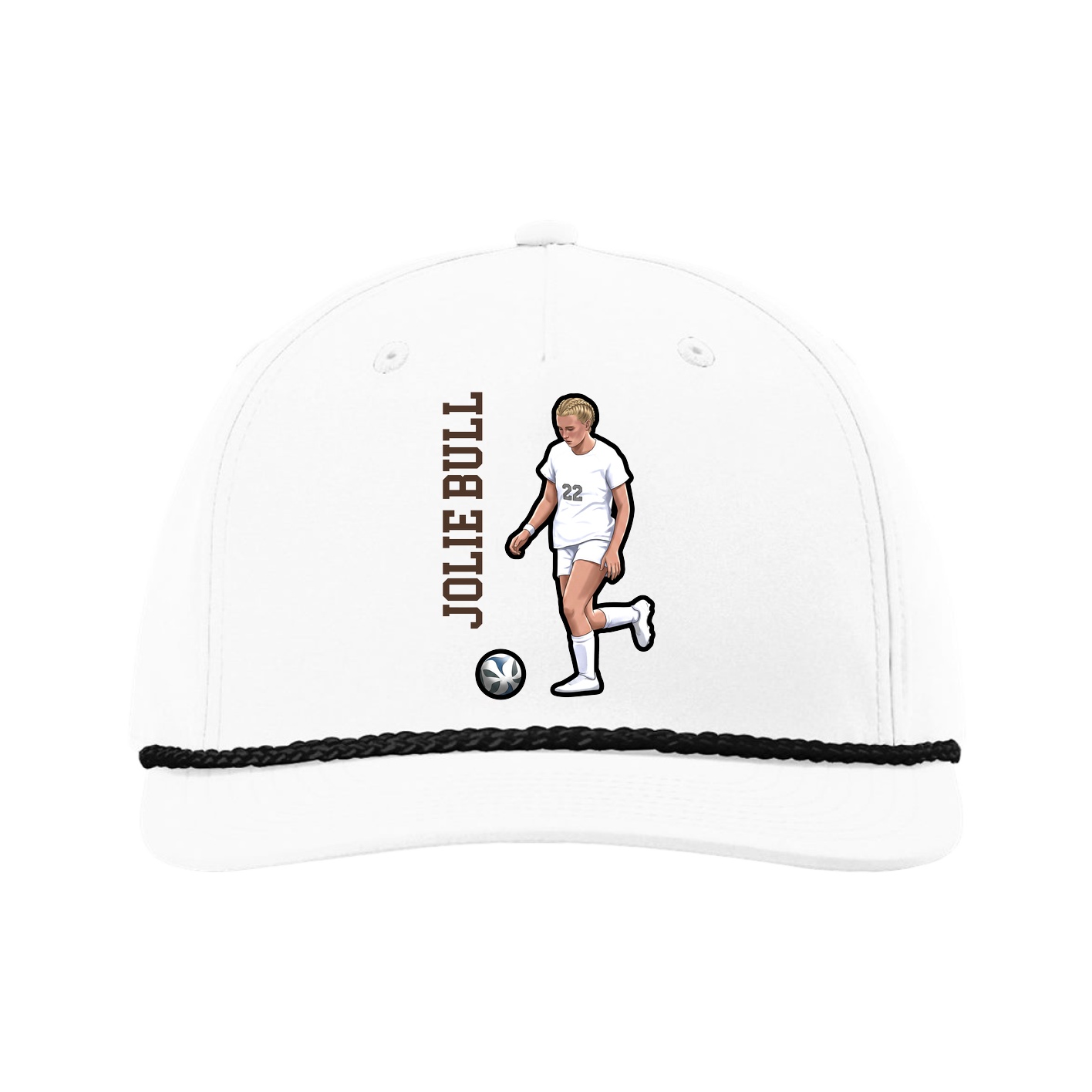 Five-Panel Classic Rope Cap — Name Vertical in White