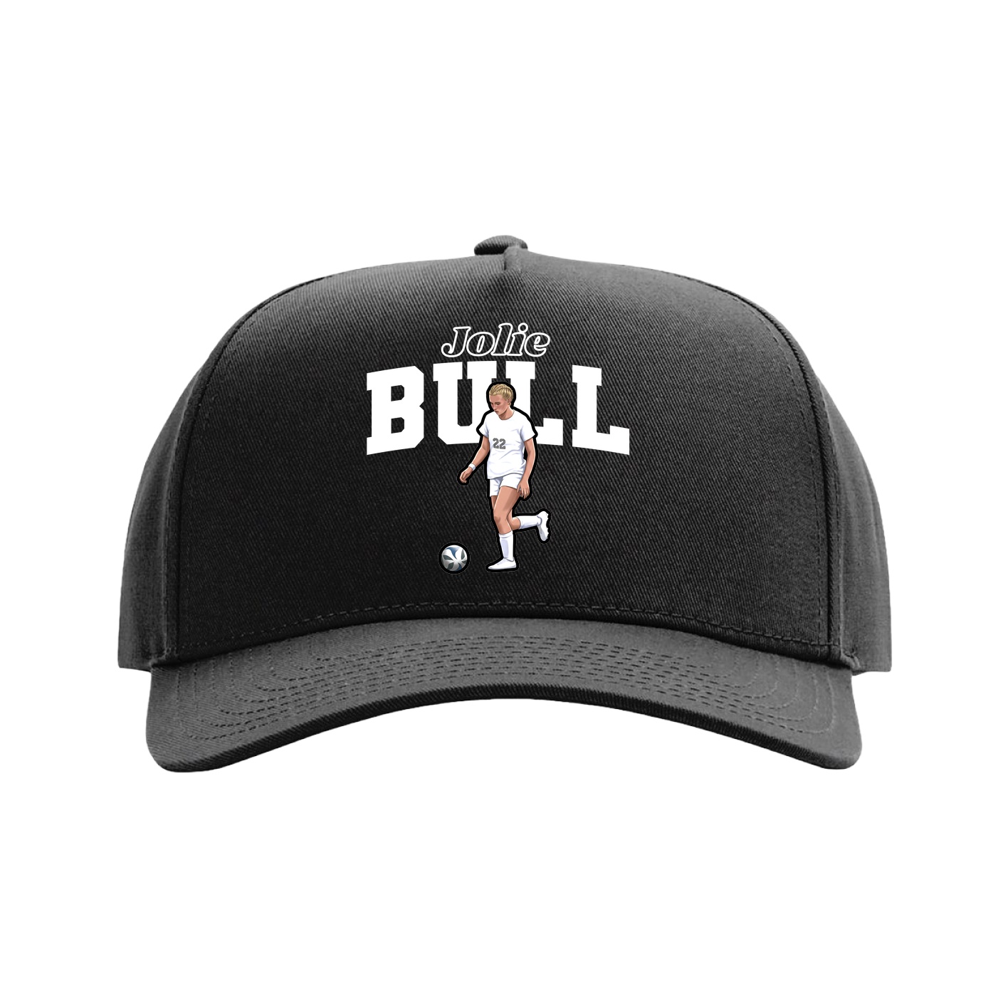 Full Fabric Five-Panel Champ Cap — Name Arch in Black