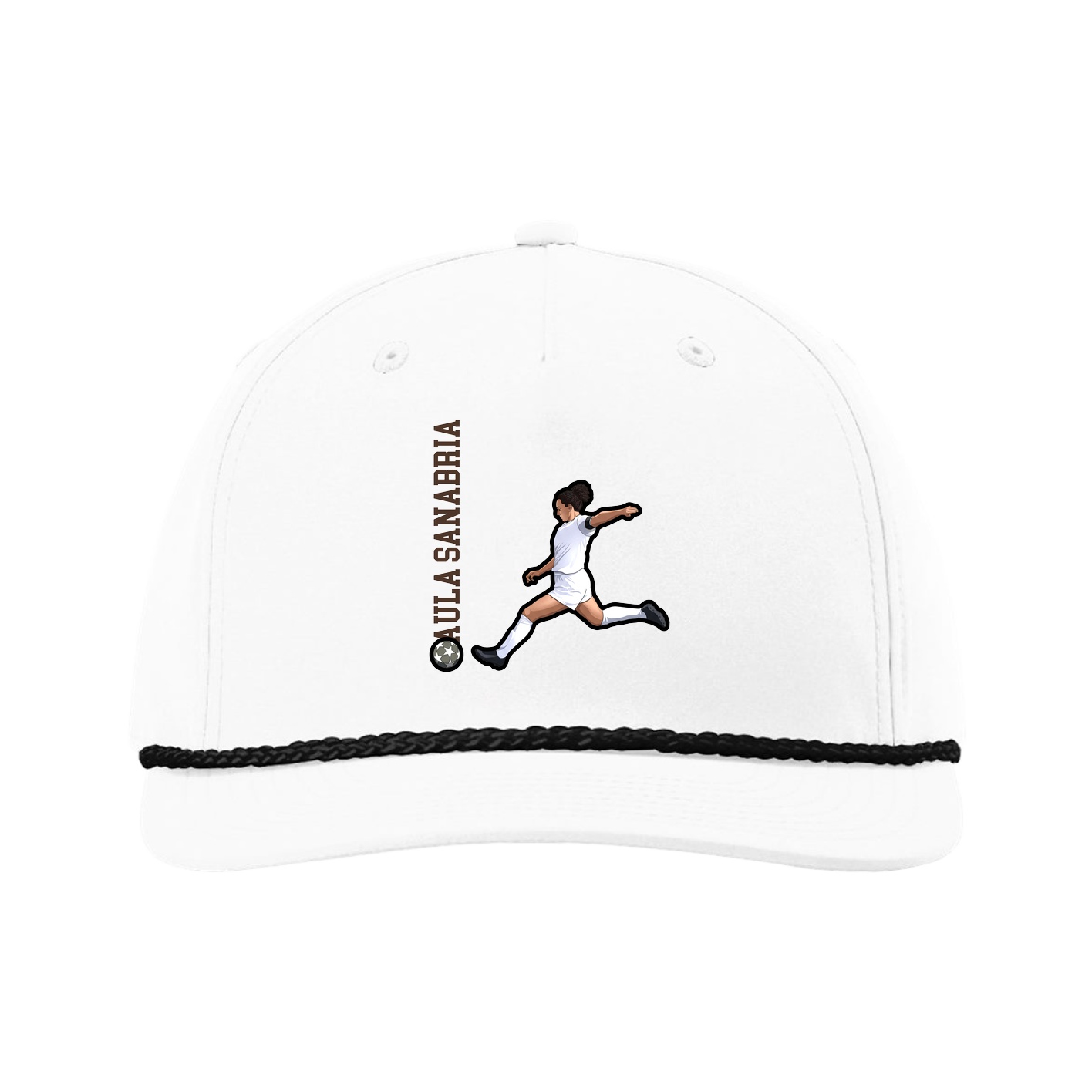 Five-Panel Classic Rope Cap — Name Vertical in White